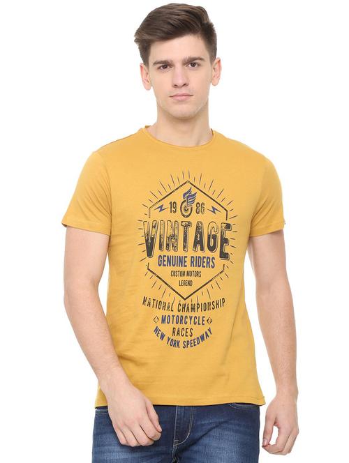 yellow cotton front print t-shirt - 15881016 - Very Small Image - 1