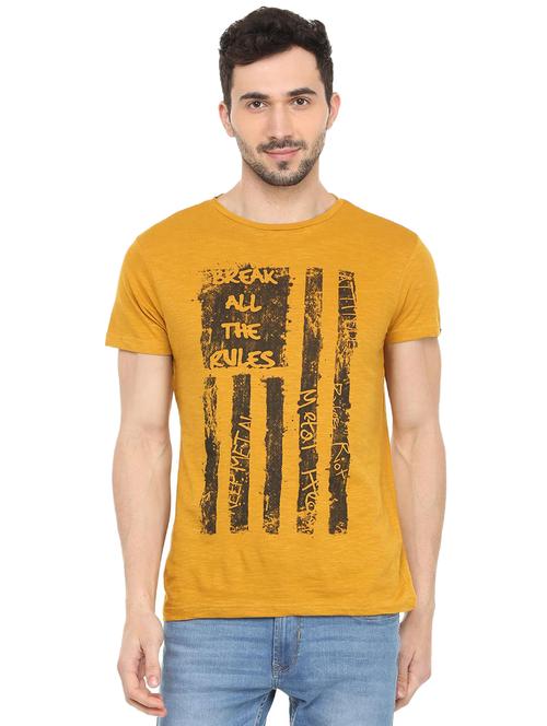yellow cotton front print t-shirt - 15881027 - Very Small Image - 1