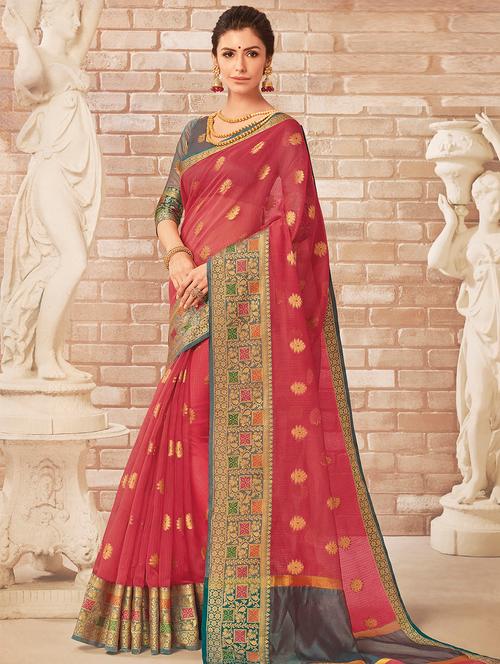 ethnic motif self design saree with blouse - 15881249 - Very Small Image - 1
