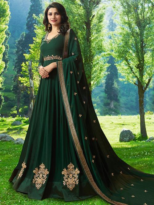 embroidered semi-stitched kalidaar suit - 15881262 - Very Small Image - 1