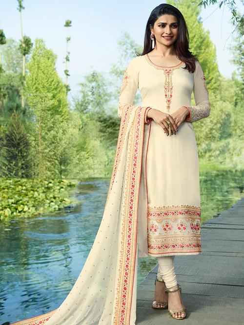 embroidered semi-stitched churidaar suit - 15881268 - Very Small Image - 1