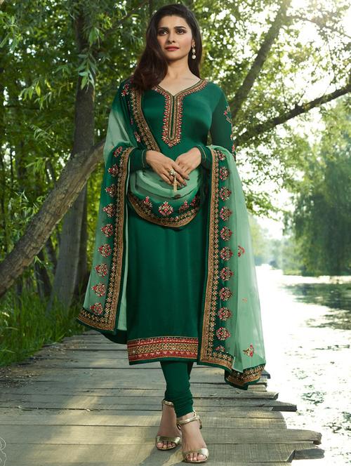 embroidered semi-stitched churidaar suit - 15881270 - Very Small Image - 1