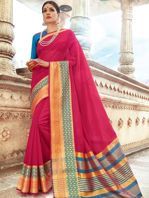 ethnic motif self design saree with blouse - 15881420 - Very Small Image - 1