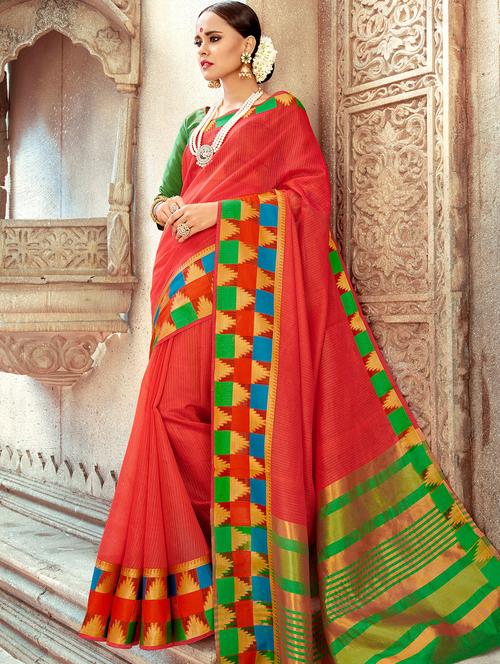 ethnic motif self design saree with blouse - 15881430 - Very Small Image - 1