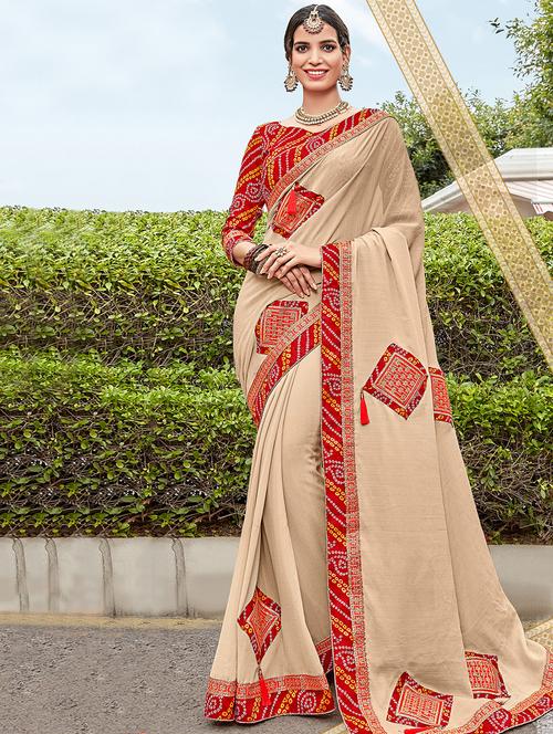 embroidered border solid saree with blouse - 15881472 - Very Small Image - 1