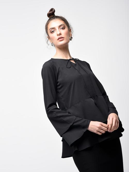 women's peplum tie-up neck top - 15881788 - Very Small Image - 1