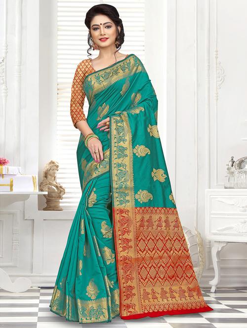 conversational zari motif banarasi saree with blouse - 15881817 - Very Small Image - 1