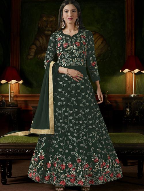 embroidered semi-stitched anarkali suit - 15881843 - Very Small Image - 1