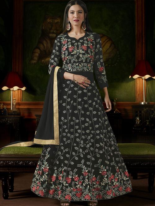 embroidered semi-stitched anarkali suit - 15881844 - Very Small Image - 1