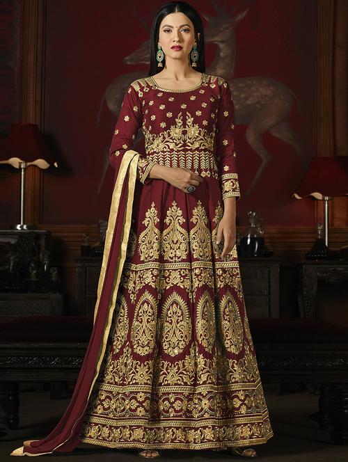 embroidered semi-stitched anarkali suit - 15881873 - Very Small Image - 1