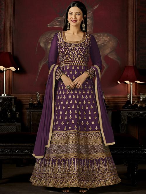 embroidered semi-stitched anarkali suit - 15881878 - Very Small Image - 1
