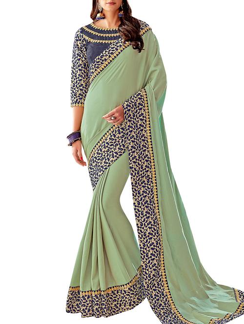 embroidered border solid saree with blouse - 15882584 - Very Small Image - 1