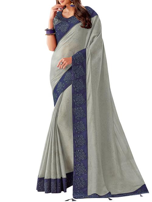 embroidered border solid saree with blouse - 15882585 - Very Small Image - 1