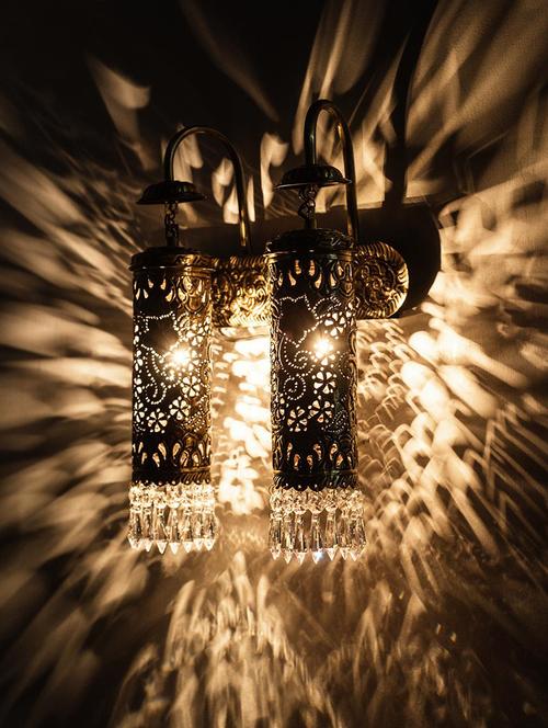 hand carved brass & crystal mini cylinder wall sconce - 15882682 - Very Small Image - 1