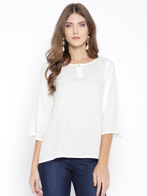 flared sleeve button detail top - 15882960 - Very Small Image - 1