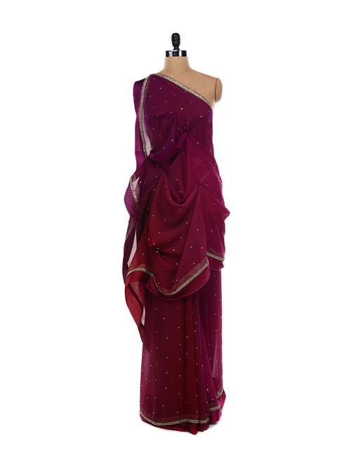 wine ombre saree - 15883 - Very Small Image - 1
