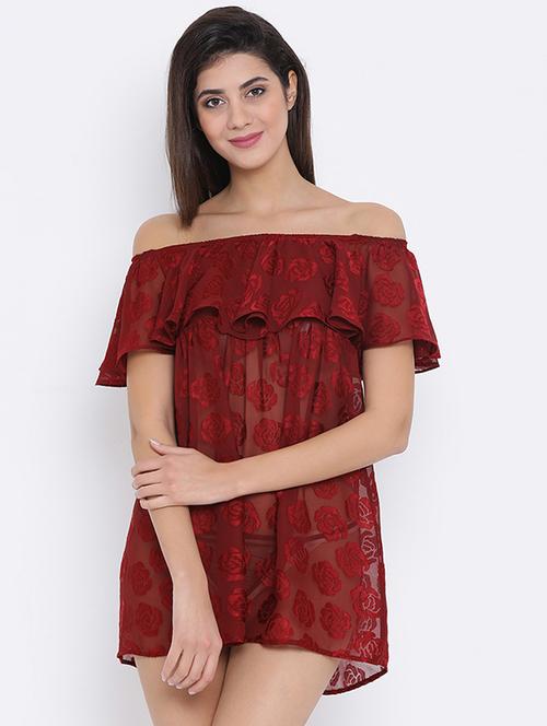 off shoulder ruffle detail babaydoll - 15883464 - Very Small Image - 1