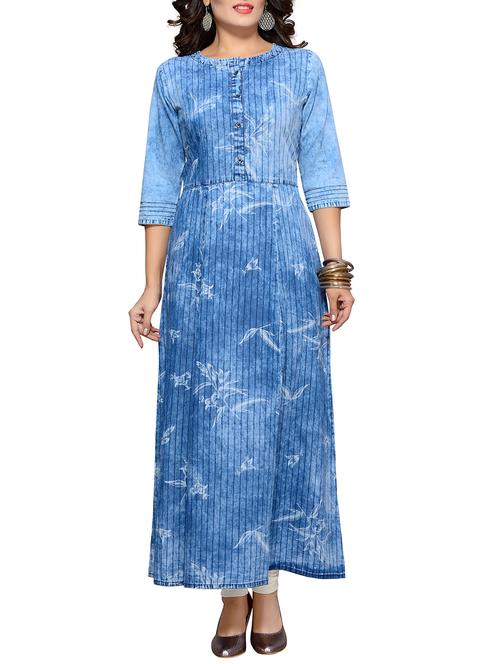 printed denim a-line kurta - 15883466 - Very Small Image - 1