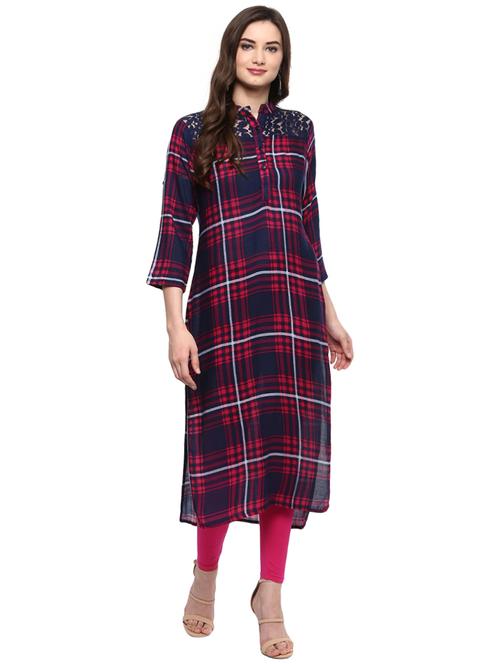 checkered straight kurta - 15884181 - Very Small Image - 1