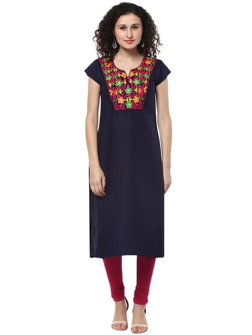 embroidered yoke straight kurta - 15884186 - Very Small Image - 1