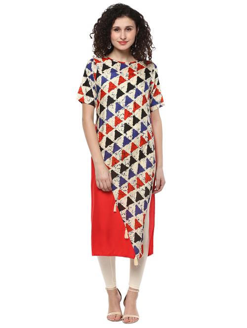 geometrical straight kurta with tassels - 15884188 - Very Small Image - 1