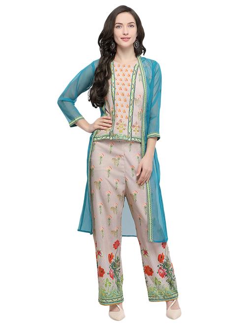 floral digital print with contrast jacket set - 15885344 - Very Small Image - 1