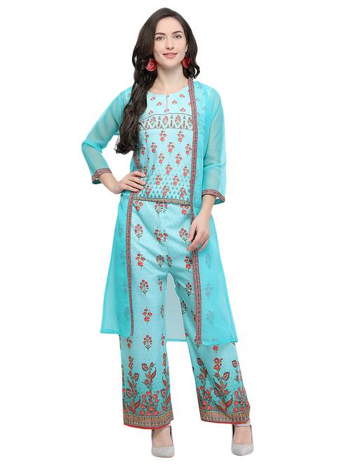 floral printed top pant with shrug set - 15885346 - Very Small Image - 1