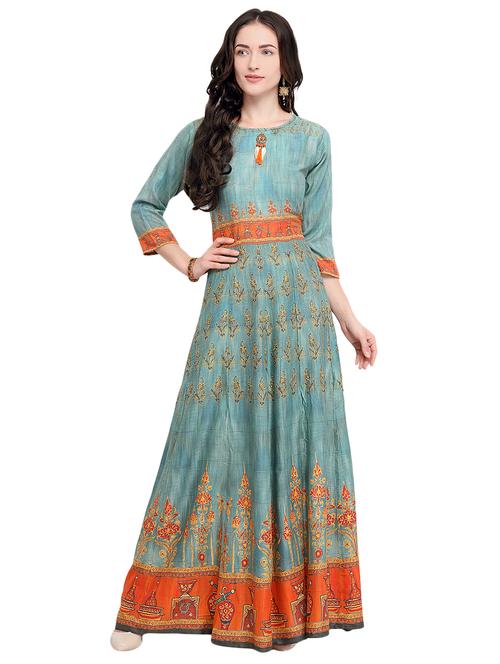 anarkali printed long dress - 15885356 - Very Small Image - 1