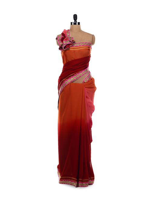 orange-maroon ombre saree - 15886 - Very Small Image - 1