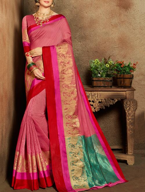 conversational zari border magenta woven saree with blouse - 15887478 - Very Small Image - 1