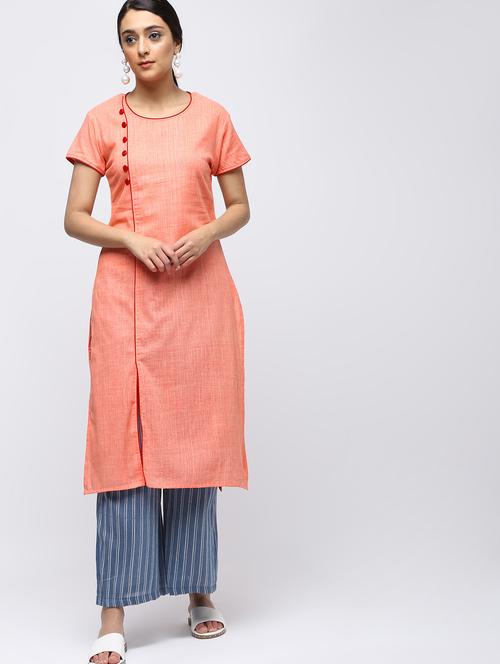 textured piping straight kurta - 15887521 - Very Small Image - 1
