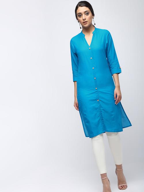 turquoise straight kurta - 15887528 - Very Small Image - 1