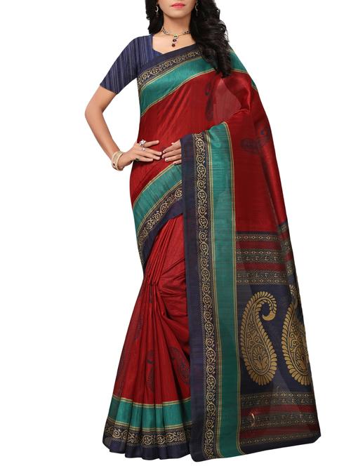 ethnic motif printed saree with blouse - 15887695 - Very Small Image - 1
