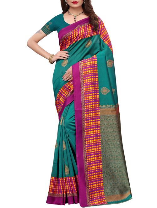 ethnic motif printed saree with blouse - 15887738 - Very Small Image - 1