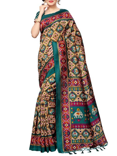 ethnic motif printed saree with blouse - 15887747 - Very Small Image - 1