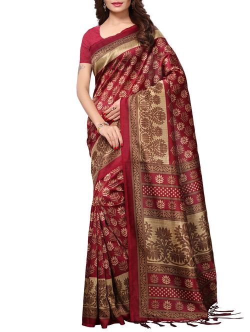 ethnic motif printed saree with blouse - 15887753 - Very Small Image - 1
