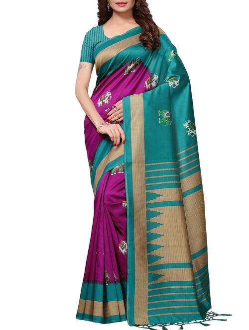 elephant motif printed saree with blouse - 15887765 - Very Small Image - 1