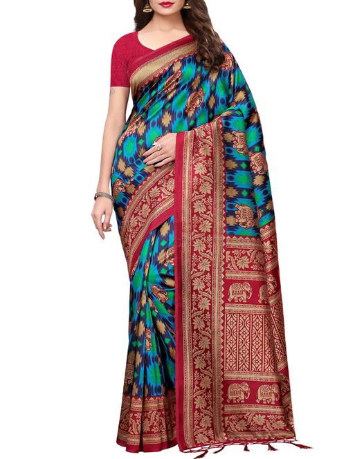 elephant motif printed saree with blouse - 15887768 - Very Small Image - 1