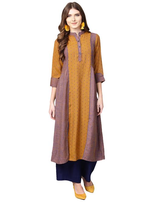 dobby color block a-line kurta - 15887843 - Very Small Image - 1