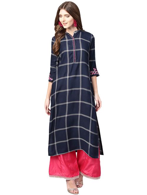 checkered straight kurta - 15887851 - Very Small Image - 1