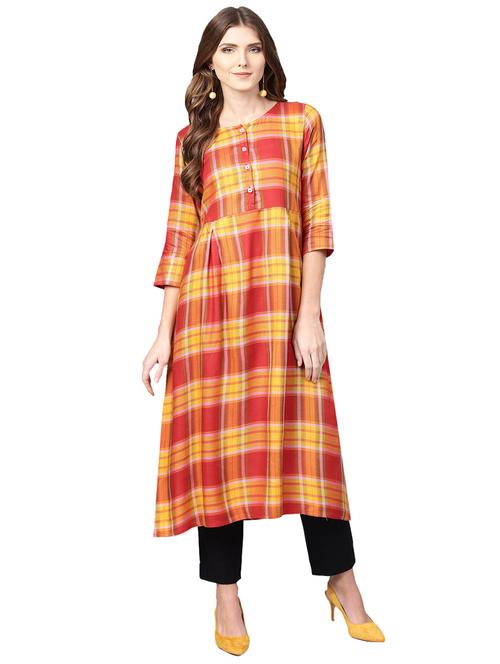 checkes a-line kurta - 15887852 - Very Small Image - 1