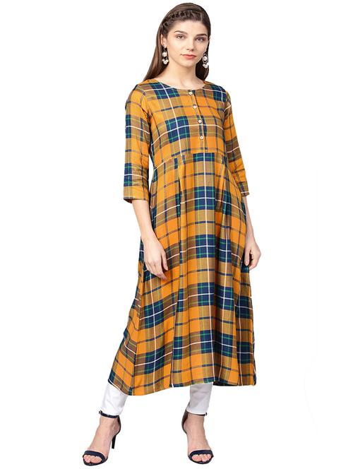 checkered a-line kurta - 15887857 - Very Small Image - 1