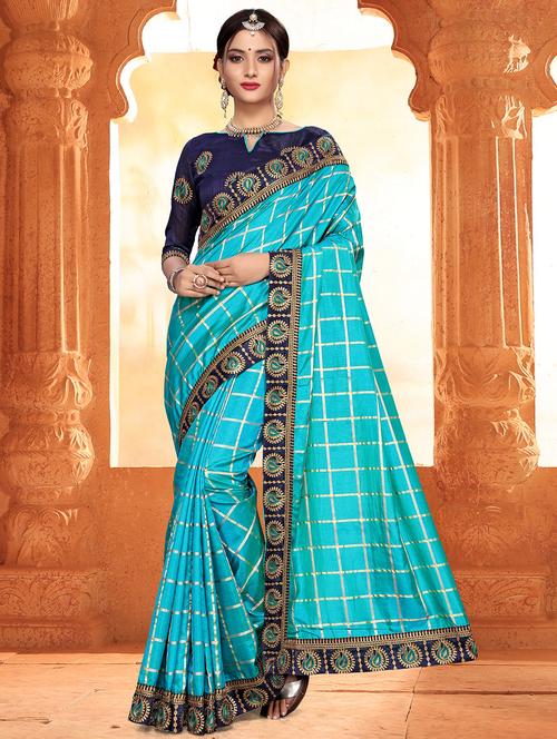 embroidered border checkered woven saree - 15888683 - Very Small Image - 1