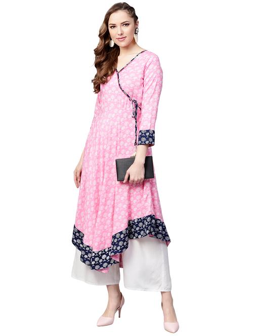 floral printed angrakha kurta - 15888737 - Very Small Image - 1