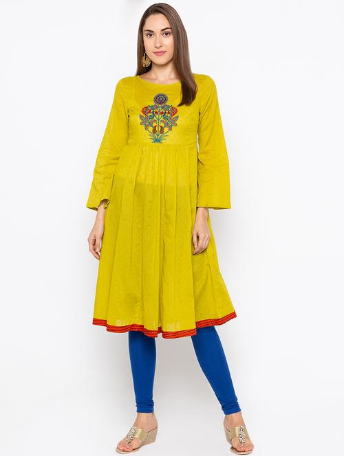 embroidered dobby flared kurta - 15890285 - Very Small Image - 1