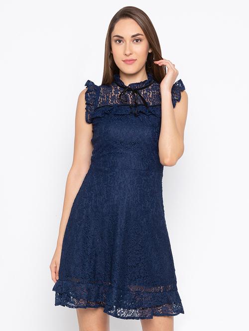 ruffle trim laced a-line dress - 15890299 - Very Small Image - 1