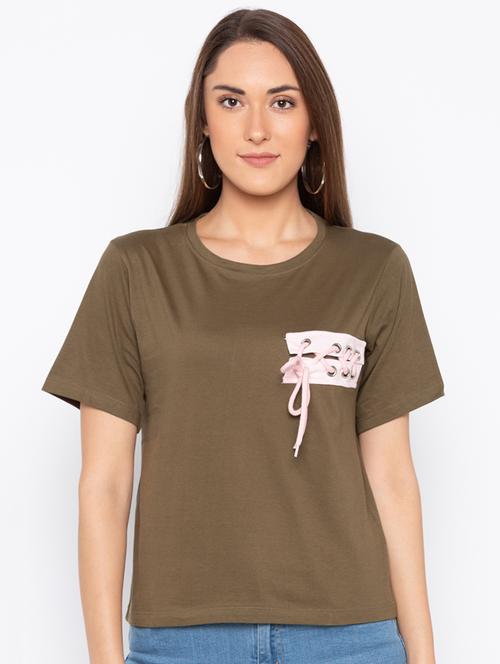 lace up detail short sleeved tee - 15890305 - Very Small Image - 1