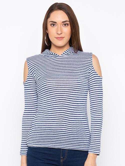 cold shoulder hooded striped sweatshirt - 15890332 - Very Small Image - 1