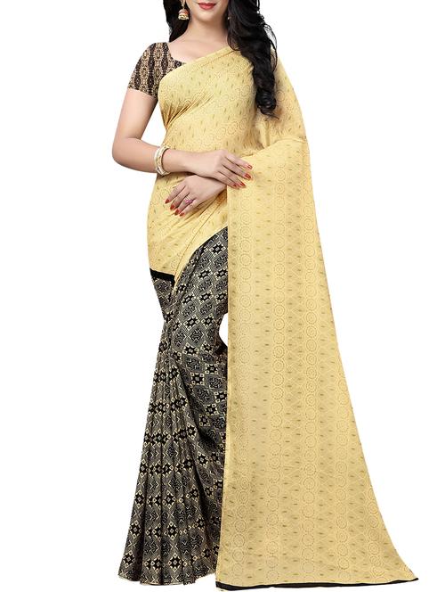 half & half printed saree with blouse - 15890636 - Very Small Image - 1