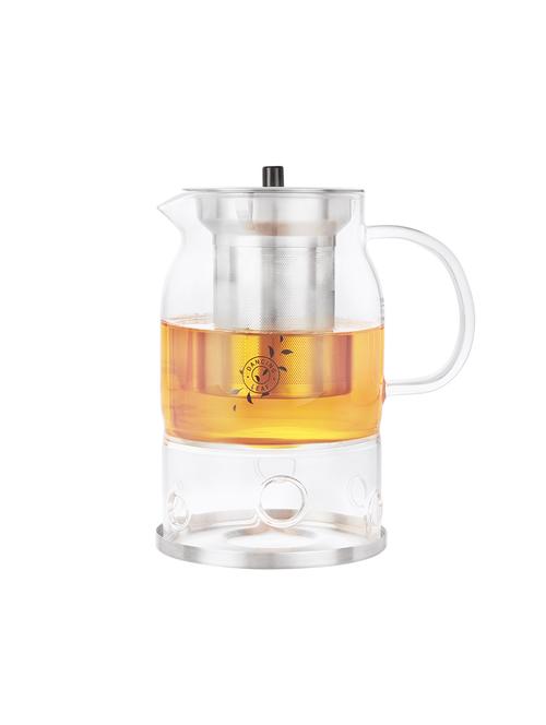 dancing leaf la tetera tea pot with attached warmer &removable stainless steel|heat resistant borosilicate glass|capacity-600ml - 15891089 - Very Small Image - 1
